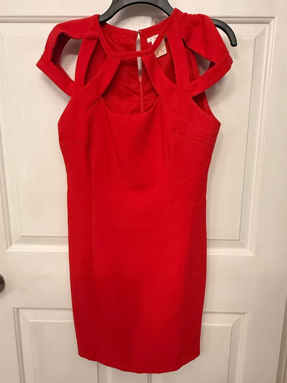 Esley Red Cutout-Shoulder Sheath Dress